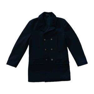 Lauren Ralph Lauren Mens M* Wool Blend Double-Breasted Luke Pea Over Coat Black